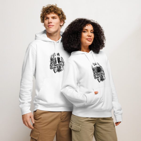 unisex-organic-mid-weight-hoodie-white-front-6834181d49b15.jpg 100% Cosmic Explorer Astronaut Hoodie | Oversized Unisex Space Adventure Sweatshirt