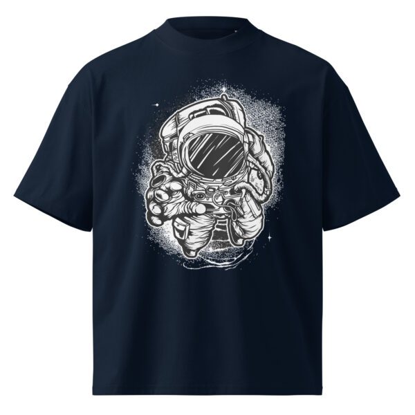 unisex-organic-oversized-high-neck-t-shirt-french-navy-front-68441826b00ac.jpg Cosmic Explorer Astronaut Tee | Oversized Unisex Space Adventure Shirt