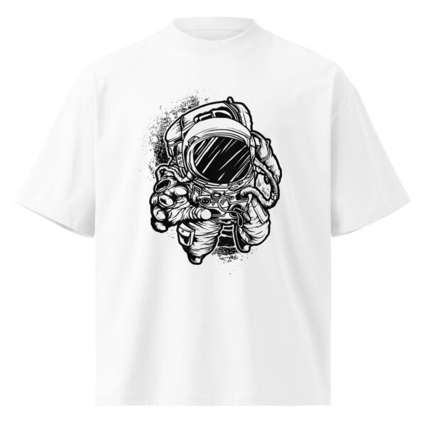 unisex-organic-oversized-high-neck-t-shirt-white-front-68441826b18a3.jpg Cosmic Explorer Astronaut Tee – Oversized Unisex Space Adventure Shirt