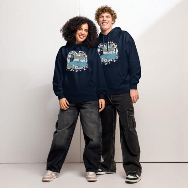 unisex-organic-relaxed-hoodie-french-navy-front-68456424375c4.jpg Vibrant Surf Van Hoodie | Cozy Unisex Beach Adventure Sweatshirt