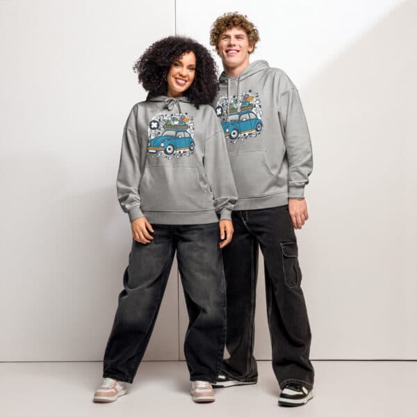 unisex-organic-relaxed-hoodie-heather-grey-front-684564243821e.jpg Vibrant Surf Van Hoodie | Cozy Unisex Beach Adventure Sweatshirt