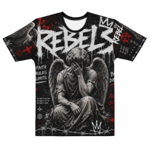 Empowering Angel Graffiti Graphic Tee with urban streetwear artwork on crew neck unisex shirt