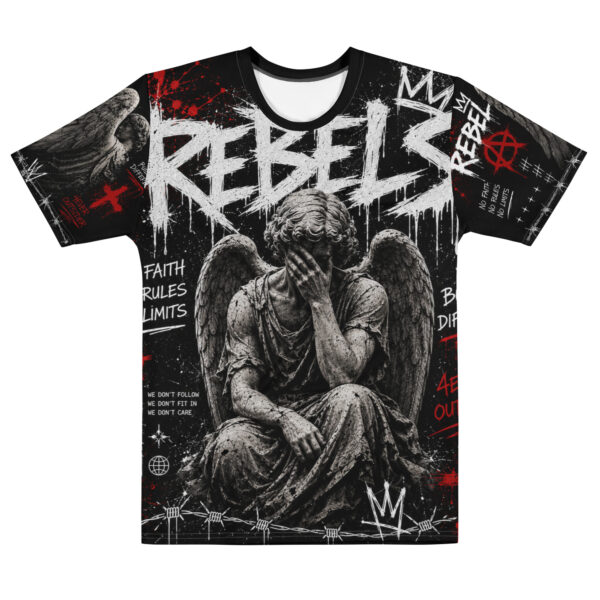 Empowering Angel Graffiti Graphic Tee with urban streetwear artwork on crew neck unisex shirt