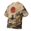Epic Crimson Horizon Voyage Tee with sailing ship, ocean waves, compass, and red sun artwork on unisex adventure streetwear shirt