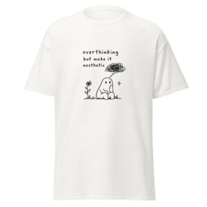 unisex-classic-tee-white-front-6a3c27a5e31f0.jpg Positive Mindset Graphic Tee featuring a cute aesthetic doodle design on a unisex casual t-shirt