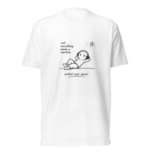 unisex-cvc-t-shirt-white-front-6a3c2ac987fc6.jpg Peaceful Mind Graphic Tee with calming self-care illustration and positive message on a unisex t-shirt