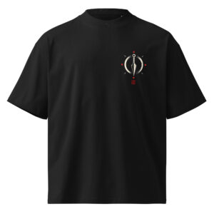 Bold Japanese Inspired Graphic Tee with minimalist circular Japanese-inspired graphic on a black organic oversized unisex t-shirt