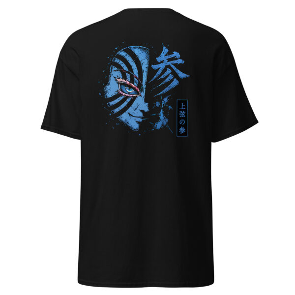 unisex-classic-tee-black-back-6a4bf6ac1fa55.jpg Premium Japanese Mask Graphic Tee featuring a bold blue Japanese-inspired mask design on a black unisex classic streetwear t-shirt