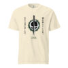 unisex-garment-dyed-heavyweight-t-shirt-ivory-front-6a4bed1c25807.jpg Japanese Samurai sword graphic on a cream unisex heavyweight cotton T-shirt with vintage warrior-inspired design.