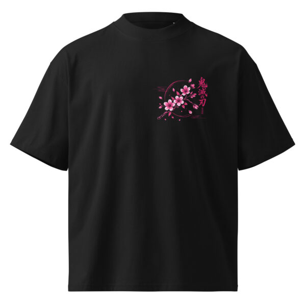 unisex-organic-oversized-high-neck-blaster-2.0-t-shirt-black-front-6a4956e5d6b28.jpg Sakura Spirit Oversized Tee with Japanese cherry blossom graphic on a black oversized unisex T-shirt