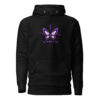 unisex-premium-pullover-hoodie-black-front-6a495d92730c8.jpg Butterfly Bloom Hoodie featuring a purple Japanese butterfly graphic on a black premium unisex pullover hoodie