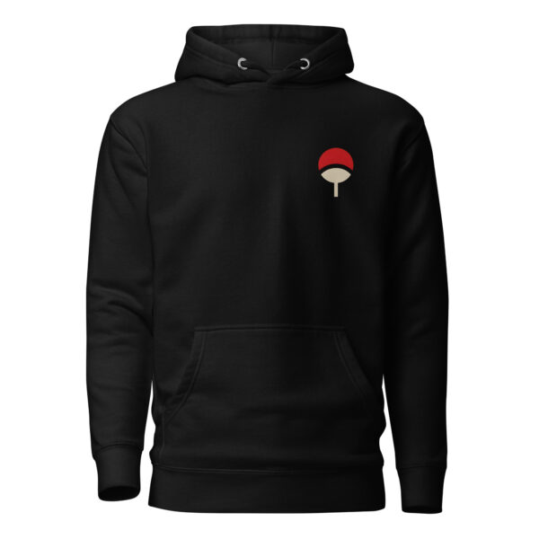 unisex-premium-pullover-hoodie-black-front-6a4d46cedc773.jpg Premium Japanese Inspired Symbol Hoodie featuring a red and white Japanese-inspired emblem on a black unisex streetwear pullover