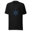 Bold Japanese Geometric Graphic Tee featuring a blue geometric snowflake-inspired design on a black premium unisex t-shirt